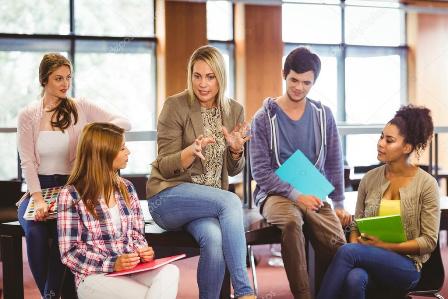 depositphotos 65290237 stock photo happy students talking with their